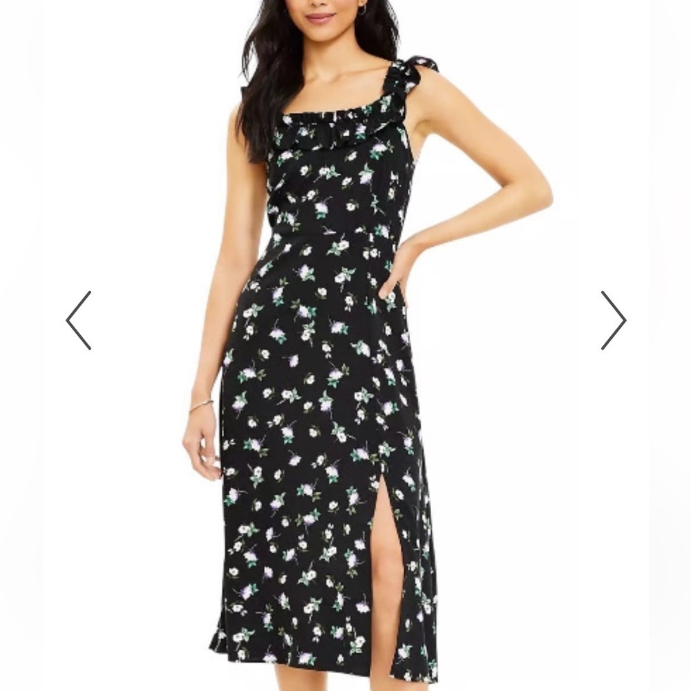 BNWT Loft Floral Ruffle Square Neck Midi Dress